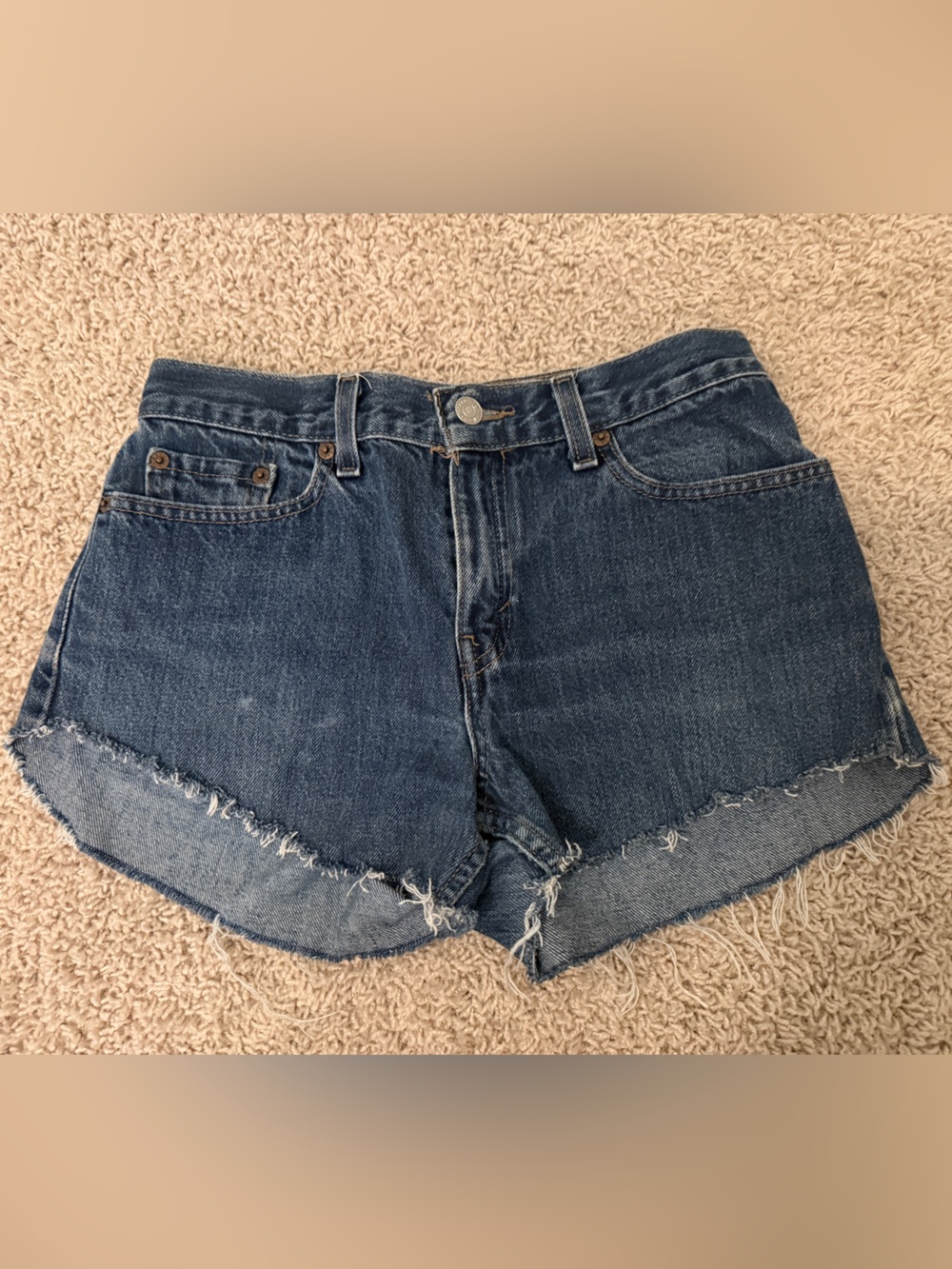 Levi's Dark Blue Frayed Hem Denim Shorts